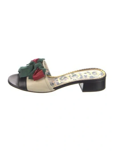 Pre-owned Gucci Web Accent Leather Slides In Multi