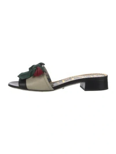 Pre-owned Gucci Web Accent Leather Slides In Neutrals
