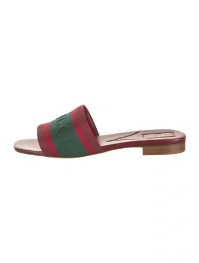 Pre-owned Gucci Web Accent Leather Slides In Red