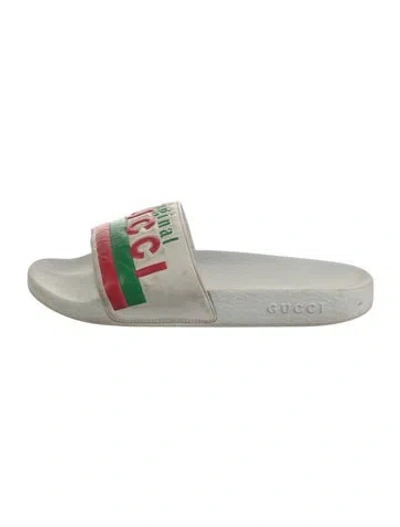 Pre-owned Gucci Web Accent Leather Slides In White