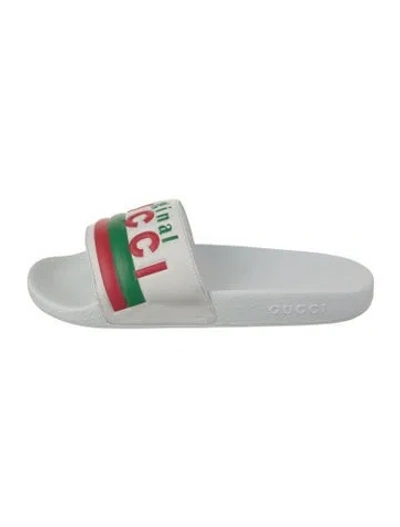 Pre-owned Gucci Web Accent Leather Slides In White