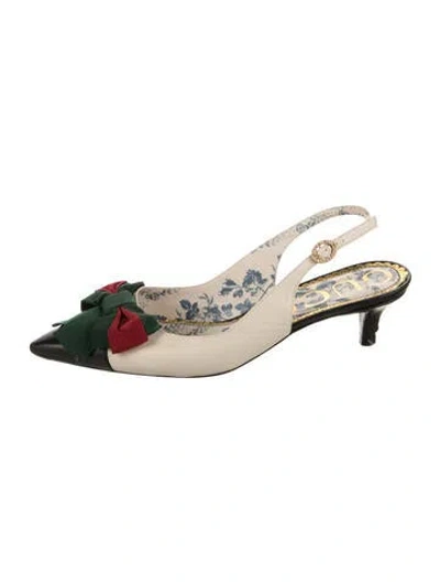 Pre-owned Gucci Web Accent Leather Slingback Pumps In Neutral