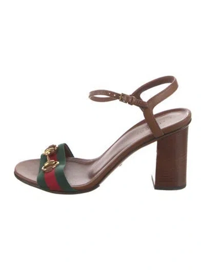 Pre-owned Gucci Web Accent Leather Slingback Sandals In Brown