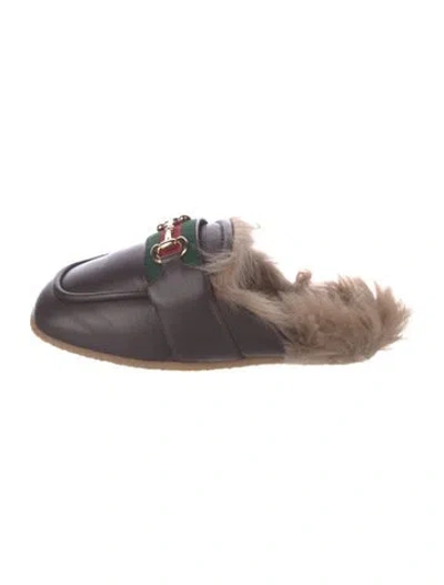 Pre-owned Gucci Web Accent Leather Slippers In Multi