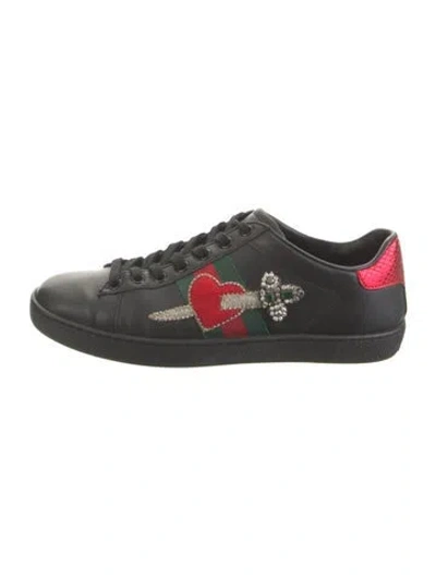 Pre-owned Gucci Web Accent Leather Sneakers In Black