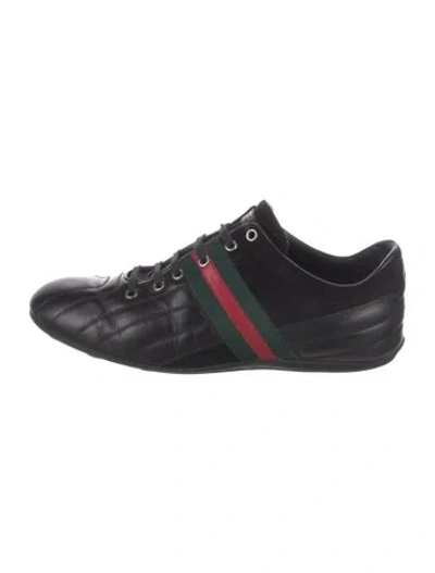 Pre-owned Gucci Web Accent Leather Sneakers In Black