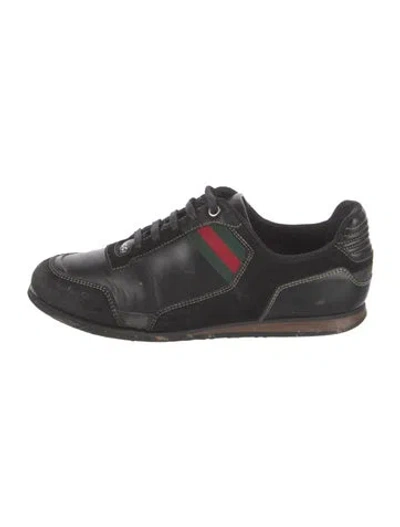Pre-owned Gucci Web Accent Leather Sneakers In Black