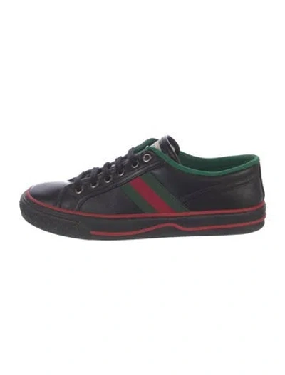 Pre-owned Gucci Web Accent Leather Sneakers In Black