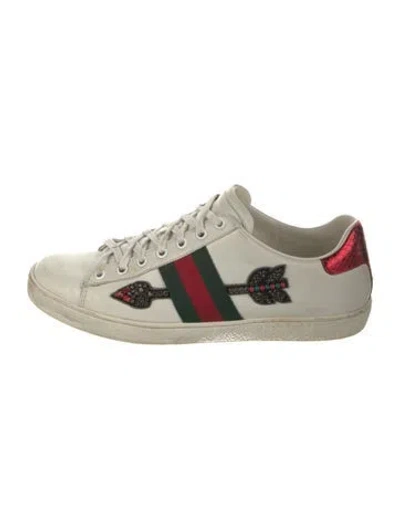 Pre-owned Gucci Web Accent Leather Sneakers In Black