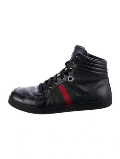 Pre-owned Gucci Web Accent Leather Sneakers In Black