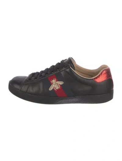 Pre-owned Gucci Web Accent Leather Sneakers In Black