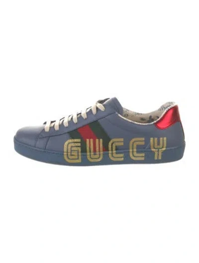 Pre-owned Gucci Web Accent Leather Sneakers In Blue