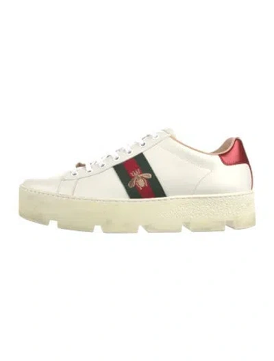 Pre-owned Gucci Web Accent Leather Sneakers In Neutral
