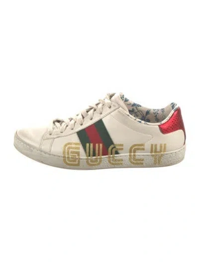 Pre-owned Gucci Web Accent Leather Sneakers In Neutral