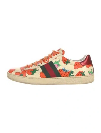 Pre-owned Gucci Web Accent Leather Sneakers In Neutral