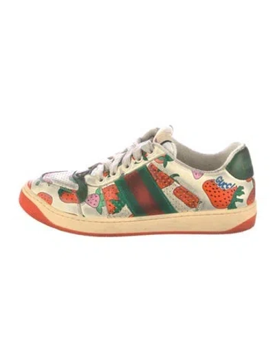 Pre-owned Gucci Web Accent Leather Sneakers In Neutral