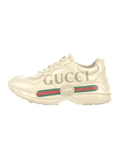 Pre-owned Gucci Web Accent Leather Sneakers In Neutral