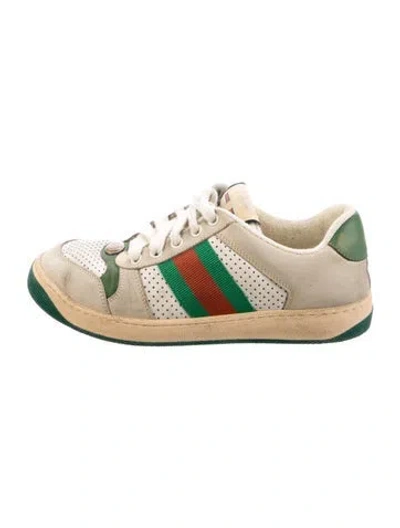 Pre-owned Gucci Web Accent Leather Sneakers In Neutral
