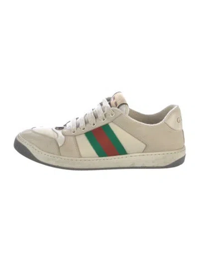 Pre-owned Gucci Web Accent Leather Sneakers In Neutral