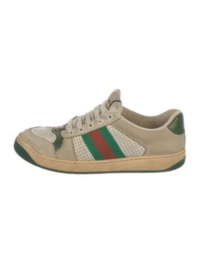 Pre-owned Gucci Web Accent Leather Sneakers In Neutral