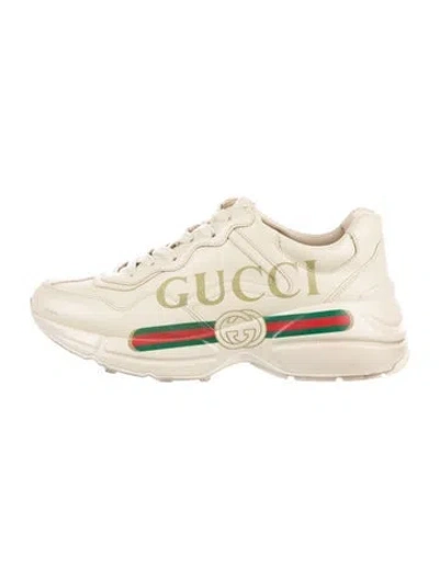 Pre-owned Gucci Web Accent Leather Sneakers In Neutral