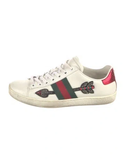 Pre-owned Gucci Web Accent Leather Sneakers In Neutral