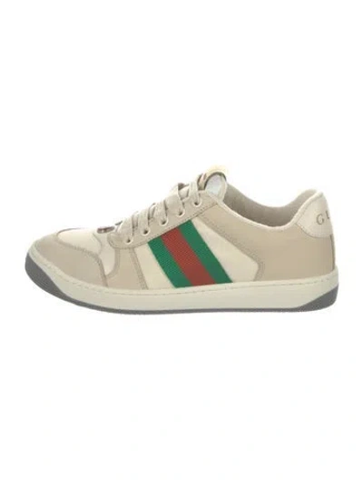 Pre-owned Gucci Web Accent Leather Sneakers In Neutral