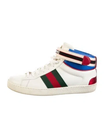 Pre-owned Gucci Web Accent Leather Sneakers In Red
