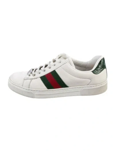 Pre-owned Gucci Web Accent Leather Sneakers In Silver