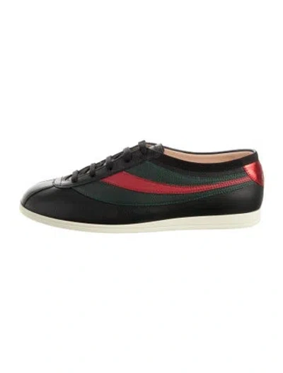 Pre-owned Gucci Web Accent Leather Sneakers W/ Tags In Black