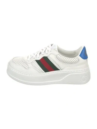 Pre-owned Gucci Web Accent Leather Sneakers W/ Tags In White