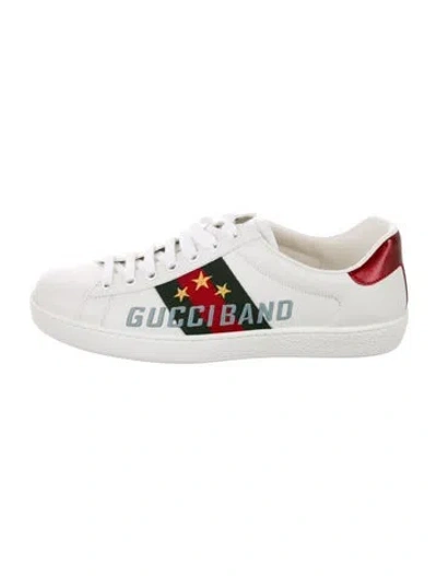 Pre-owned Gucci Web Accent Leather Sneakers In White