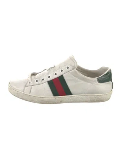 Pre-owned Gucci Web Accent Leather Sneakers In White