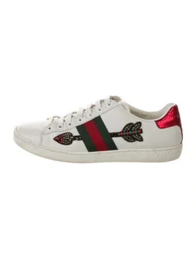 Pre-owned Gucci Web Accent Leather Sneakers In White