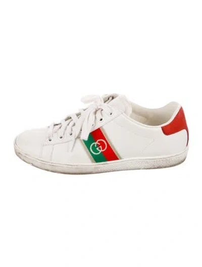 Pre-owned Gucci Web Accent Leather Sneakers In White