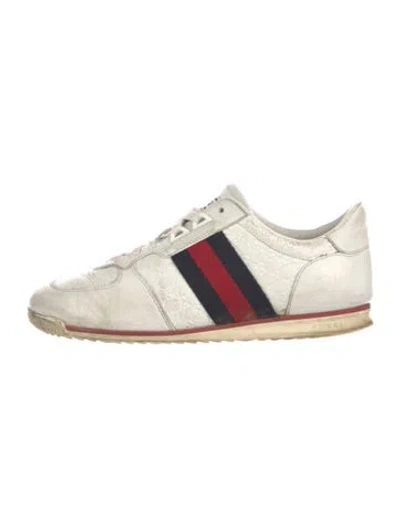 Pre-owned Gucci Web Accent Leather Sneakers In White