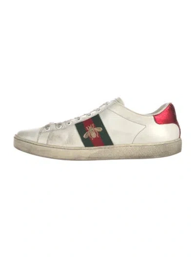 Pre-owned Gucci Web Accent Leather Sneakers In White