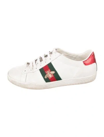 Pre-owned Gucci Web Accent Leather Sneakers In White