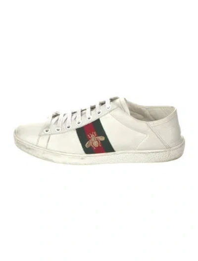 Pre-owned Gucci Web Accent Leather Sneakers In White