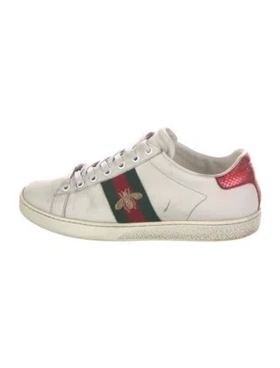 Pre-owned Gucci Web Accent Leather Sneakers In White