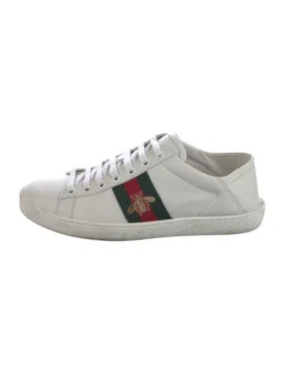 Pre-owned Gucci Web Accent Leather Sneakers In White