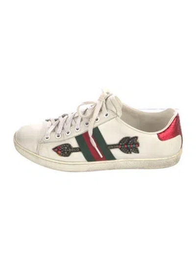 Pre-owned Gucci Web Accent Leather Sneakers In White