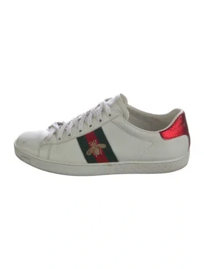 Pre-owned Gucci Web Accent Leather Sneakers In White