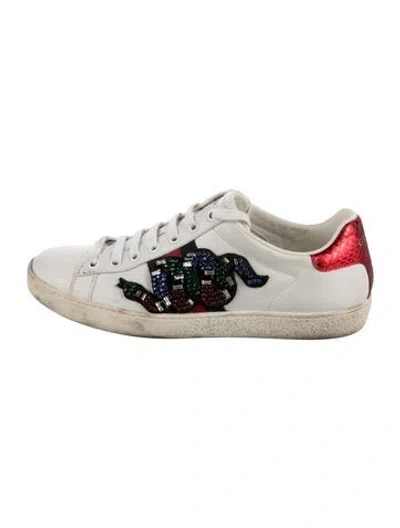 Pre-owned Gucci Web Accent Leather Sneakers In White