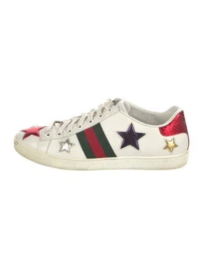 Pre-owned Gucci Web Accent Leather Sneakers In White