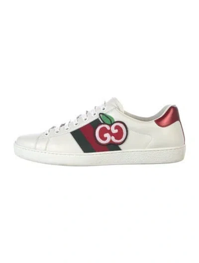 Pre-owned Gucci Web Accent Leather Sneakers In White