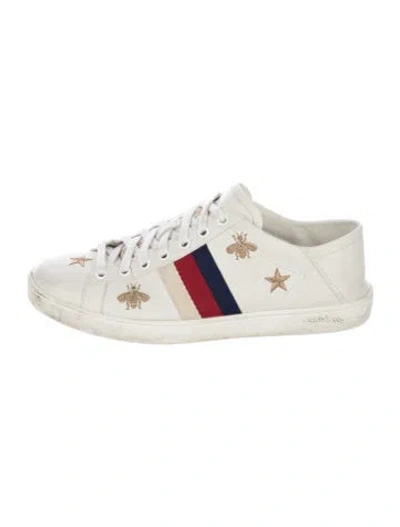 Pre-owned Gucci Web Accent Leather Sneakers In White