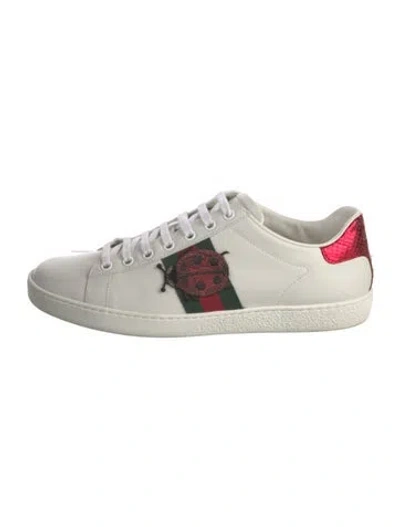 Pre-owned Gucci Web Accent Leather Sneakers In White