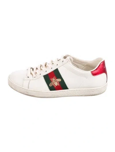 Pre-owned Gucci Web Accent Leather Sneakers In White