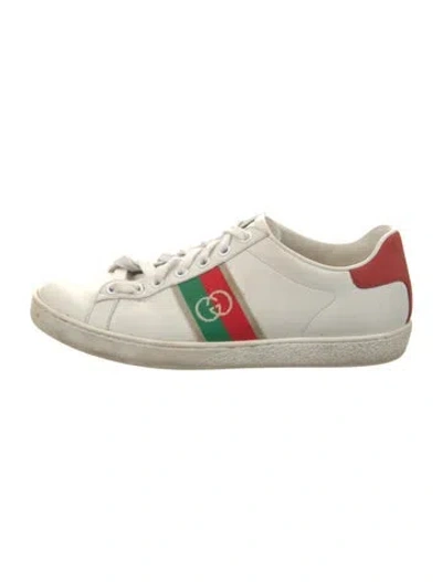 Pre-owned Gucci Web Accent Leather Sneakers In White